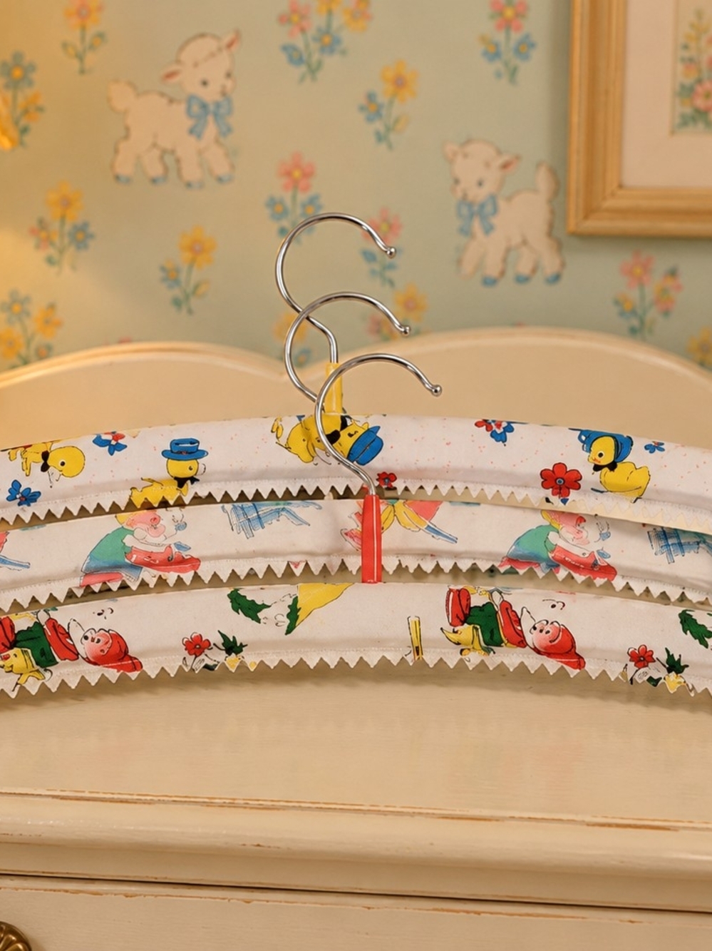 Vintage 1970s Children's Wood Clothes Hangers Set of 3 - Retro Nursery Decor